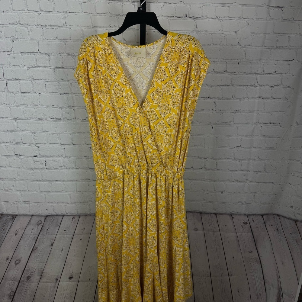 Anthropologie Maeve Fete in Yellow Motif Handkerchief Midi Dress Size Medium